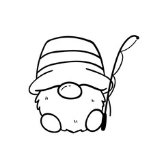 cartoon lines camping gnomes holding hiking gear coloring book for kids