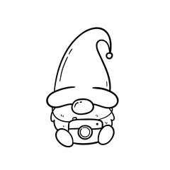 cartoon lines camping gnomes holding hiking gear coloring book for kids