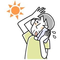 炎天下で暑さに困っているシニア男性の上半身