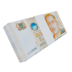 Singapore Currency Dollar 100: Stack of Singapore Dollar SGD banknote