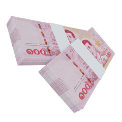 Thailand currency baht 100: stack of baht thai banknote