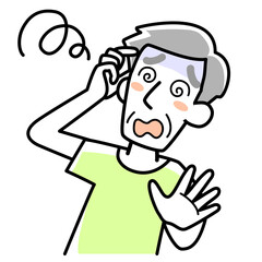 眩暈を感じるシニア男性の上半身