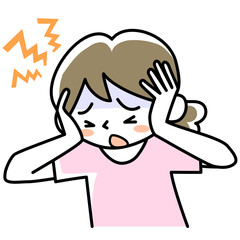 頭痛で困る若い女性の上半身