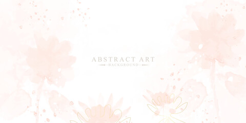 Fototapeta na wymiar Abstract watercolor floral art background vector. Minimal luxury style wallpaper with gold line and botanical leaves, watercolor, floral, organic shapes. Watercolor vector floral background for banner