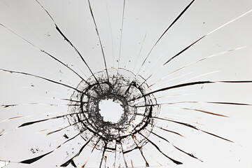 white background bullet hole on glass texture abstract window