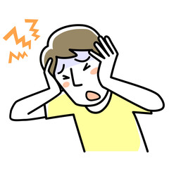 頭痛で困る若い男性の上半身
