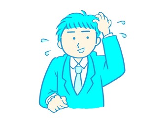 大人の発達障害　失敗をごまかす若いサラリーマン男性　シンプル