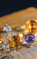 Natural Sapphire gemstone, Jewel or gems on black shine color, Collection of many different natural gemstones amethyst,
