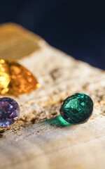 Natural Sapphire gemstone, Jewel or gems on black shine color, Collection of many different natural gemstones amethyst,
