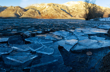 matese iced lake at sunset