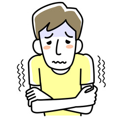 Obraz premium 寒気がして震える若い男性の上半身