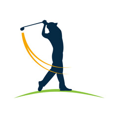 Player or golfer hitting the golf ball. Simple vector illustration in silhouette © puckillustrations