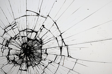 cracks on the glass impact on the glass, abstract background broken window damage