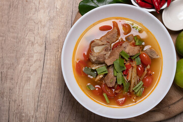 Tom Yum Pork Cartilage, spicy and sour Thai food. Popular.