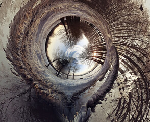 forest tunnel small planet abstract landscape background