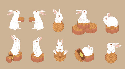 Rabbit with Mooncake for mid-autumn festival celebration