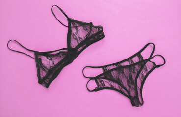 Set of sexy lingerie on a pink background - obrazy, fototapety, plakaty