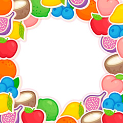 rainbow fruit border frame template kawaii doodle flat cartoon vector illustration
