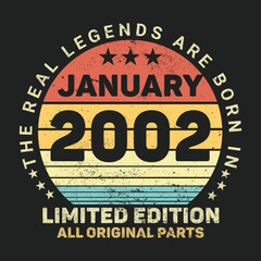 The Real Legends Are Born In January 2002, Birthday gifts for women or men, Vintage birthday shirts for wives or husbands, anniversary T-shirts for sisters or brother