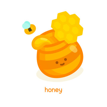 honey and bee kawaii doodle flat cartoon vector illustration
