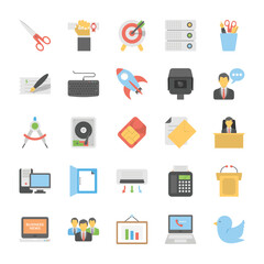 Flat Vector Icons Set Of Office and Internet

