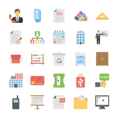 Business and Office Flat Vector Icons Set

