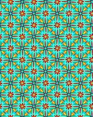 Abstract decorative flowers, stars on a blue green background Fashion geometric pattern