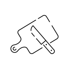 Simple Cooking Related Vector Line Icon. Vector kitchen in restaurant with cook and meal. Editable Stroke. Pixel Perfect. Food eating. Chopping board and knife