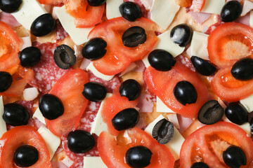 Raw pizza, close up. Cooking process