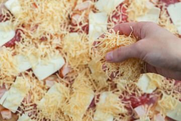 Cooking. The process of making pizza. Homemade pizza