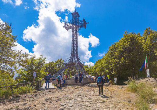 Monte Amiata (Italy) - In Val d'Orcia, Tuscany region, soar the Amiata mount, an ancient volcano, now a tourist beech forest with a monumental summit cross and rocks for climbing.