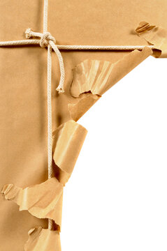 Torn open parcel or package brown paper isolated transparent background photo PNG file