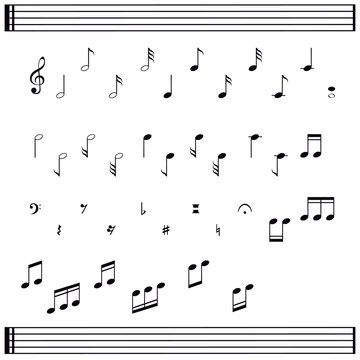 Various music notes icon set in black. Vector illustration.