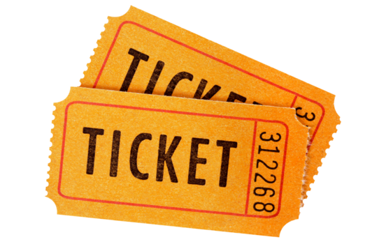 Pair of old orange tickets isolated transparent background photo PNG file