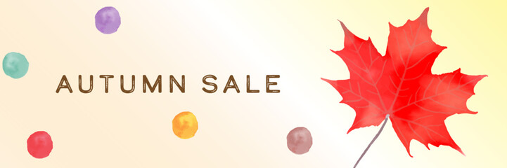Naklejka premium 水彩の真っ赤なもみじのオータムセールの背景バナー