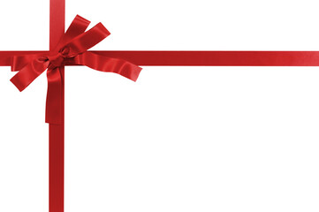 Red gift ribbon and bow horizontal border isolated transparent background photo PNG file