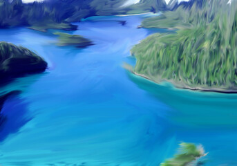 Abstract fluid painting depicting beautiful scenery. and play with your imagination