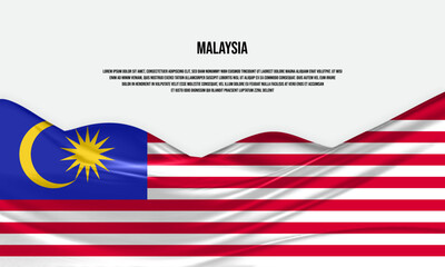 Malaysia flag design. Waving Malaysian flag made of satin or silk fabric. Vector Illustration.