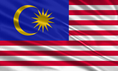 Malaysia flag design. Waving Malaysian flag made of satin or silk fabric. Vector Illustration.