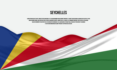 Seychelles flag design. Waving Seychelles flag made of satin or silk fabric. Vector Illustration.