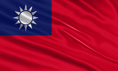 Taiwan flag design. Waving Taiwan flag made of satin or silk fabric. Vector Illustration.