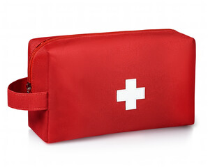 first aid kit isolated, red bag isolated on white