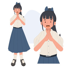 Thai female student in student uniform greeting 