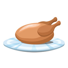 Christmas baked turkey on a platter, isolated on a white background.Vector illustration of poultry meat.