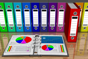 Serie di raccoglitori cartelle di vari colori per la classificazione dei documenti. Database.. - obrazy, fototapety, plakaty