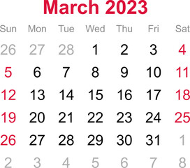 Calendar month of March 2023