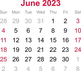 Calendar month of June 2023 - obrazy, fototapety, plakaty