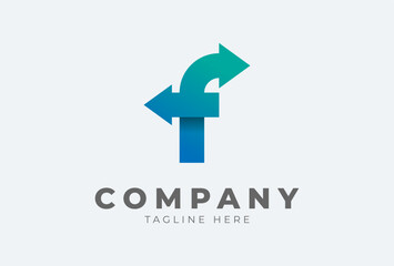Initial F logo. letter F with arrow in gradient colour logo design inspiration, usable for brand and company logos