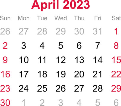 Calendar Month Of April 2023