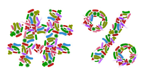 Symbol made of Bacteria isolated on white background, bacteria font. 3d alphabet. 3d illustration.